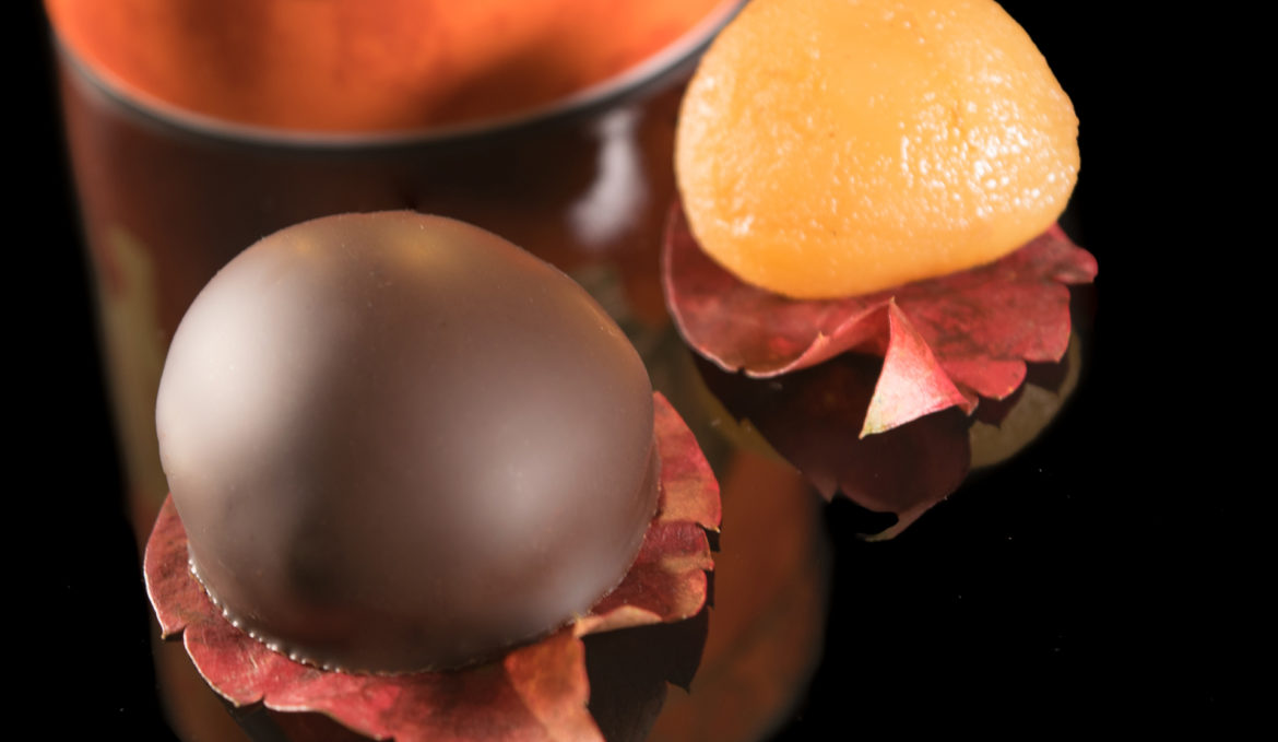 Chestnut whole fruit in dark couverture